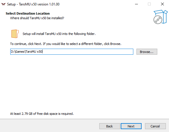 Installation folder and required free space.