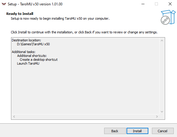 Summary before the installation starts.