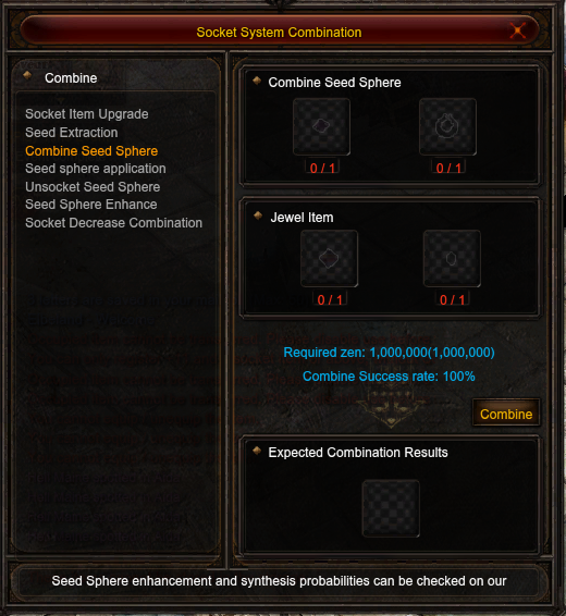Combine Seed Sphere — Seed + Sphere + two jewels.